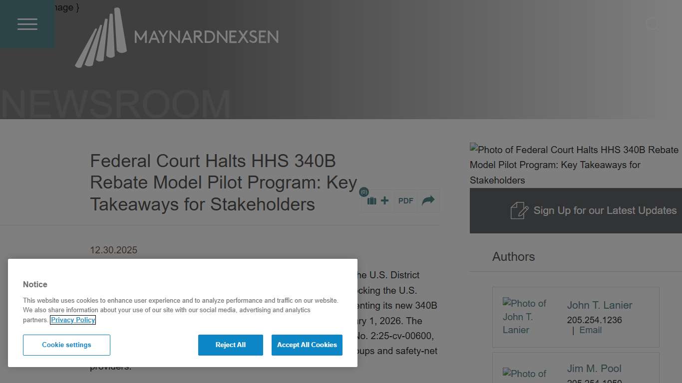 Federal Court Halts HHS 340B Rebate Model Pilot Program: Key Takeaways for Stakeholders