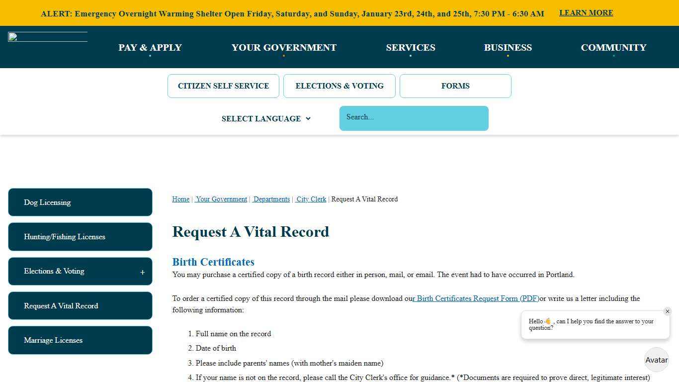 Request A Vital Record | Portland, ME - Official Website